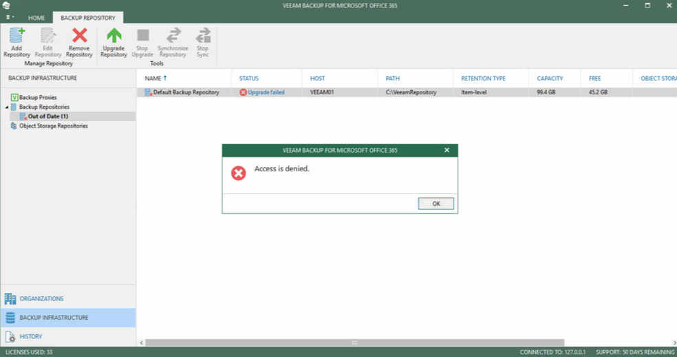 012320 1948 FIXEDAccess1 - FIXED Access is Denied Error for upgrading VBO 365 Default Backup Repository