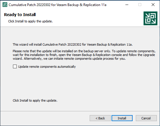 031422 1949 Howtoinstal6 - How to install cumulative patches 11.0.1.1261 P20220302 for Veeam Backup & Replication 11a