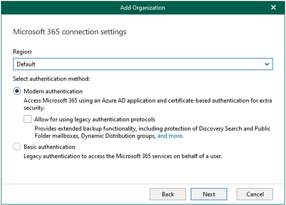 041422 1611 Howtoaddorg3 - How to add organization with Modern app-only authentication and register a new Azure AD application automically for Veeam Backup for Microsoft Office 365