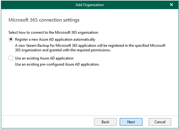 041422 1611 Howtoaddorg4 - How to add organization with Modern app-only authentication and register a new Azure AD application automically for Veeam Backup for Microsoft Office 365