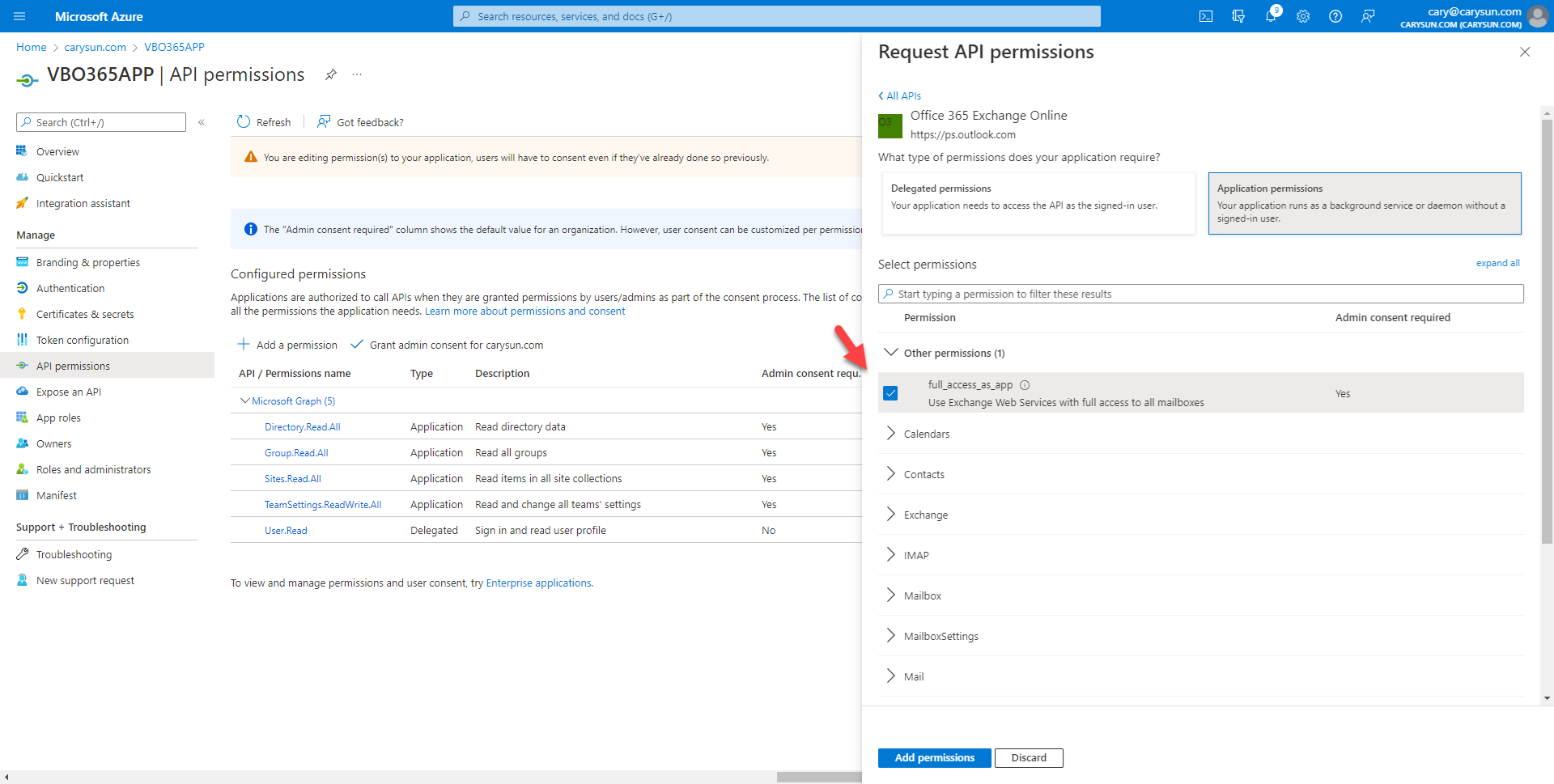 042222 1711 Howtoconfig18 - How to configure Azure AD Application Permissions for Modern Authentication and Legacy Protocols Authentication of Veeam Backup for Microsoft 365