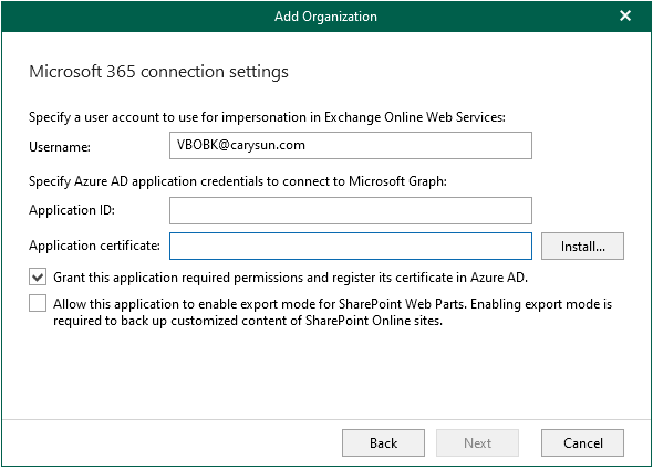 042522 1826 Howtoaddorg5 - How to add organization with modern app-only authentication and use an existing Azure AD application at Veeam Backup for Microsoft 365