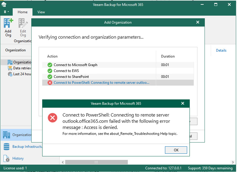 050222 1648 Fixaccessis1 - Fix access is denied connecting to outlook.office365.com error at Veeam Backup for Microsoft 365