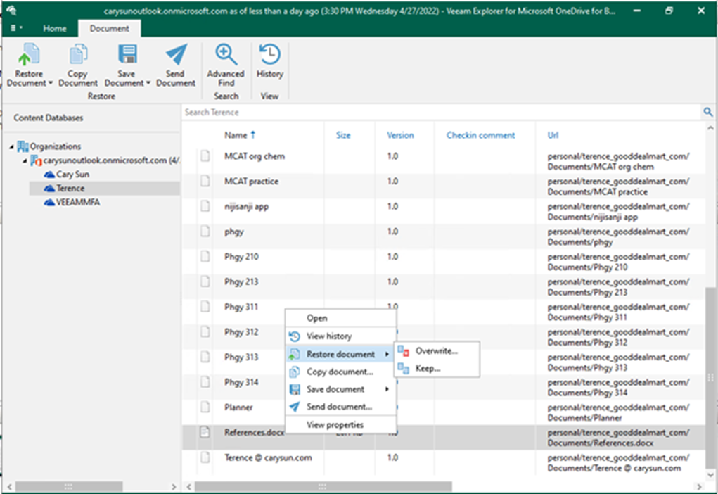 013023 0157 Howtorestor3 - How to restore OneDrive for Business data from Veeam Explorer for Microsoft OneDrive in Veeam Backup for Microsoft 365 v6