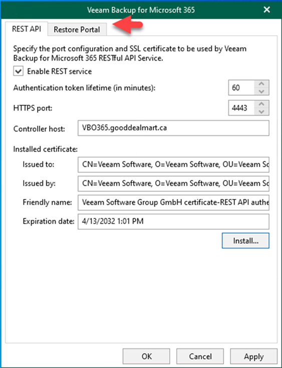 020523 0609 Howtoconfig42 - How to configure the REST API and Restore Portal on a separate server for Veeam Backup for Microsoft 365 v6