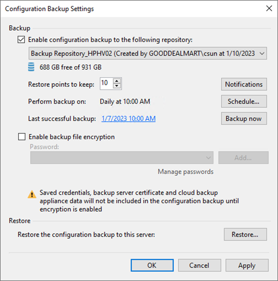082723 2001 Howtoenable4 - How to enable Configuration Backup at Veeam Backup and Replication v12
