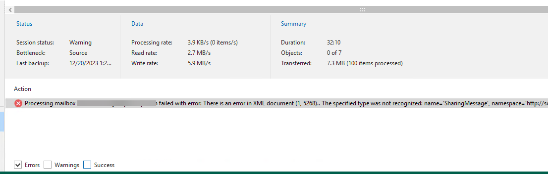 122123 2055 FIXVeeamVBM1 - FIX Veeam VBM365 v7 backup with "There is an error in XML document" Error